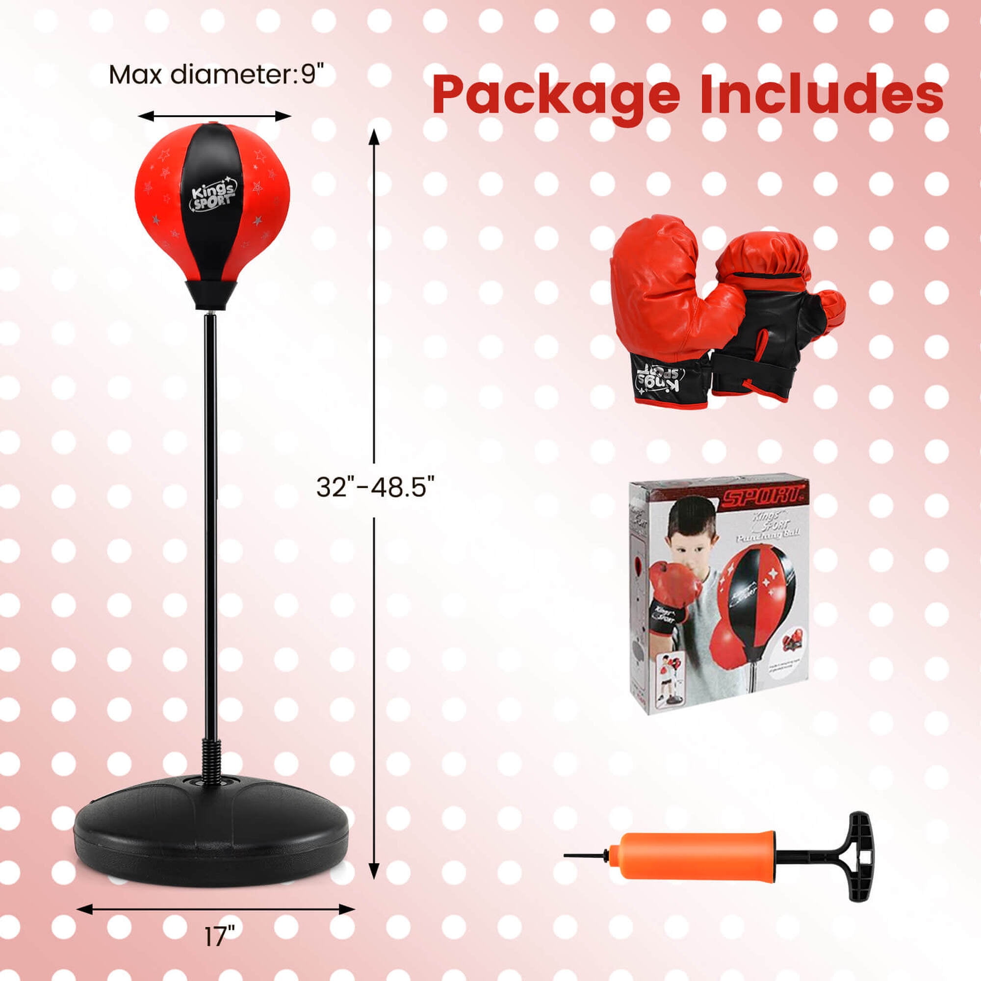 Costway Kids Punching Bag Toy Set Adjustable Stand Boxing Glove Speed Ball with Pump Red
