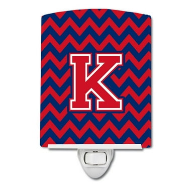 Caroline's Treasures CJ1054-KCNL Letter K Chevron Yale Blue and Crimson Ceramic Night Light, 6x4x3", multicolor