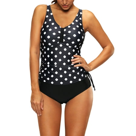 2019 L-4XL Plus Size Women Dot Tankini Set Two Piece Swimsuit Swim Top+Briefs Bottom Push-up Padded Backless Swimming Bathing Suit