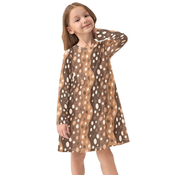 Girls Dress Soft Casual Long Sleeve Cute Dress for Girls Fashion Prints Dots Crew Neck