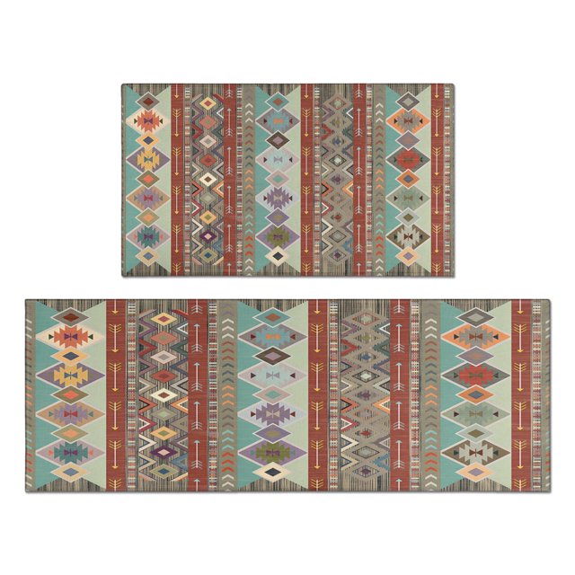 Kitchen Rug Comfort Boho Floral Rugs (Set of 2) Kitchen Mat- Anti-Slip, Washable & Anti-Fatigue Runner Mat for Kitchen Sink Laundry Room