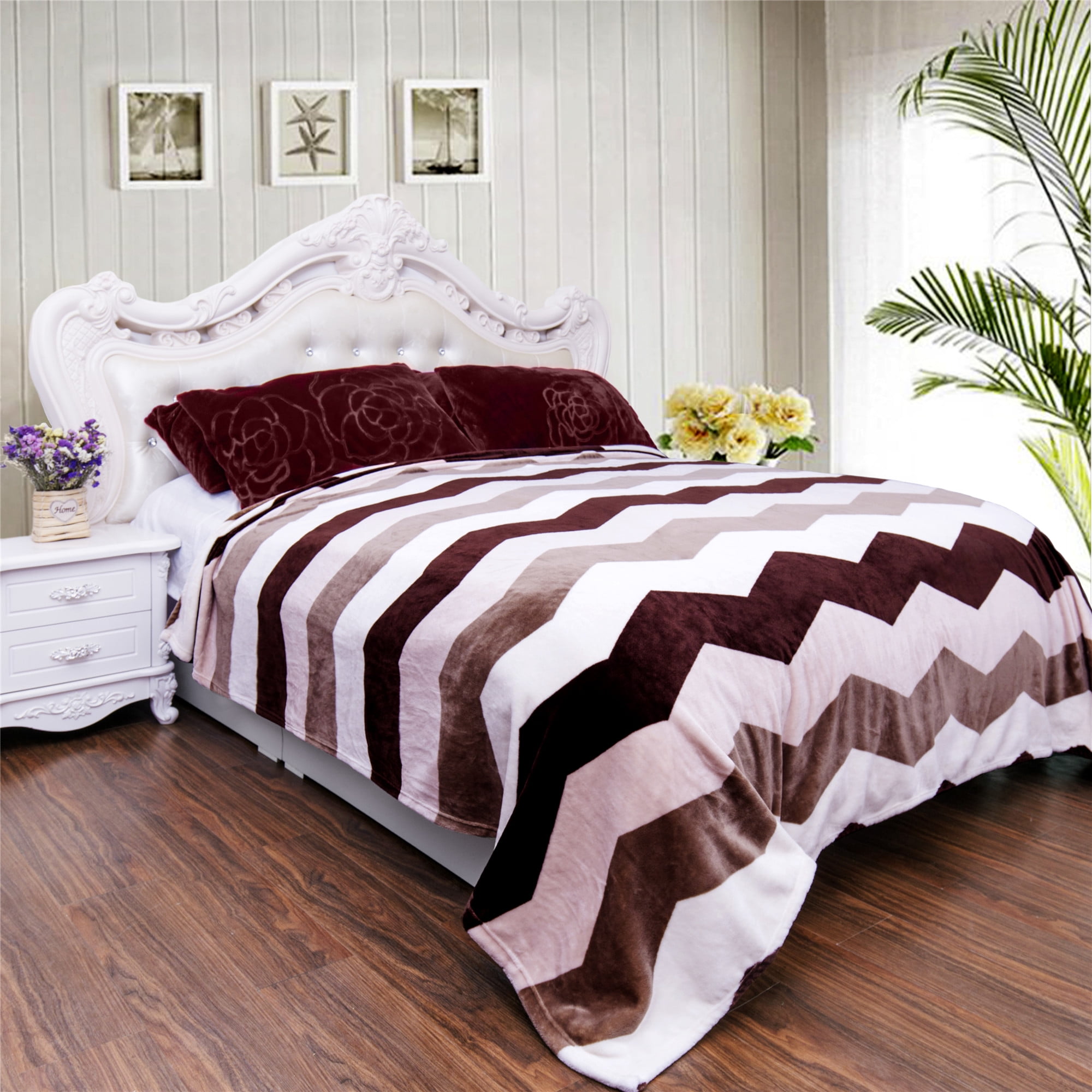 Lightweight Plush Fleece Super Soft Warm Cozy Throw Sofa Bed Lightweight Plush Fleece Super Soft Warm Cozy Throw Sofa Bed Couch Blanket King Size 79 X 91 Brown Chevron