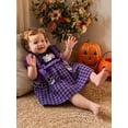 thumbnail image 4 of RUINIXCW Toddler Baby Girl Halloween Dress Outfit Little Baby Girl Summer Fall Plaid Dress Funny Ghost Pumpkin Bows Casual Short Sleeve A Line Dress, 4 of 9