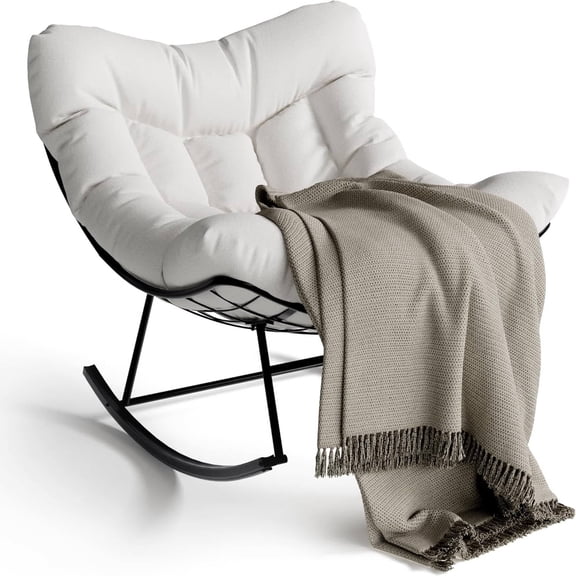 EastVita Outdoor Rattan Egg-Shaped Rocking Chair White