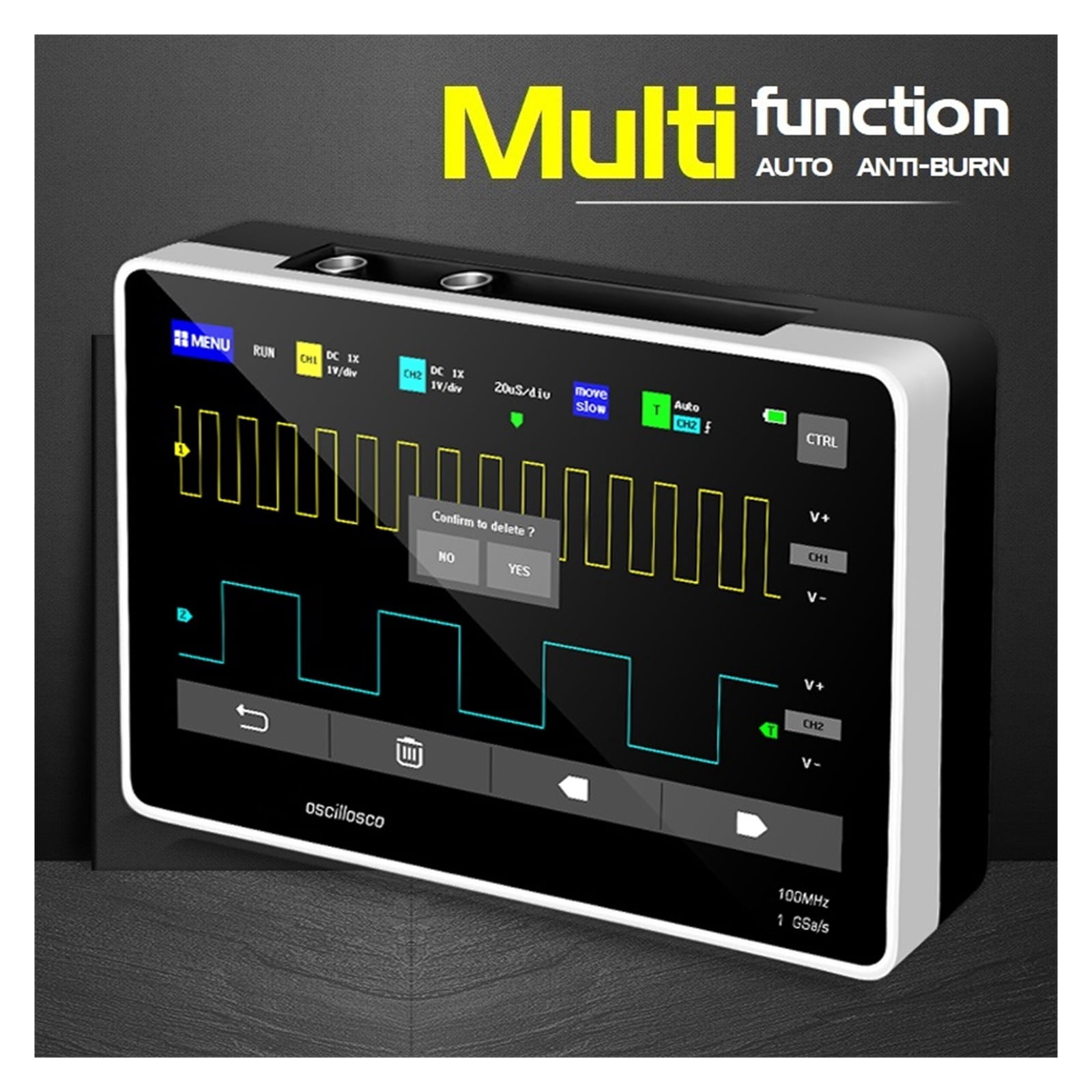 Digital Tablet Oscilloscope Dual Channel 100MHz Analog Bandwidth 1GSa Sampling Rate Auti-burn Waveform Multimeter ,Professional Designed