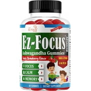 Ez-Focus Advance Ashwagandha Gummies for Kids & Teens, Support Calm Mood, Anti Stress, Relaxation, Sleep, Memory, Energy, 60 Gummies