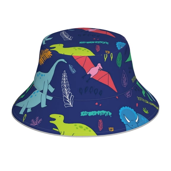 Easygdp Dinosaurs Adventure With Palms And Tropical Leaves Double-Sided Reflective Fisherman Hat for Outdoor and Night Walking, Unisex