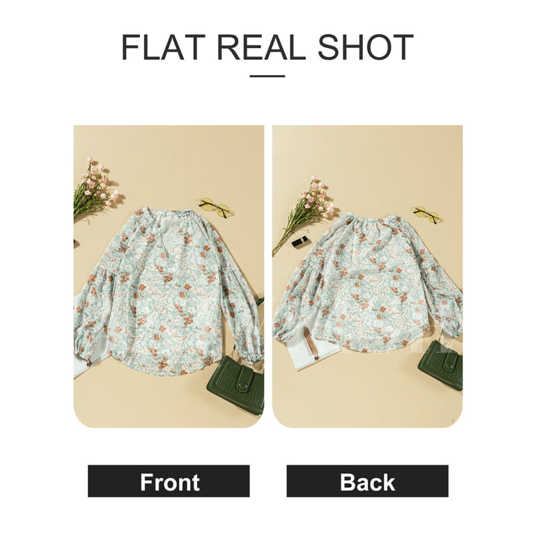 Astylish Womens Green Floral Shirt Cuffs Long Sleeve Spring Blouses Elegant  V Neck Boho Top Size S