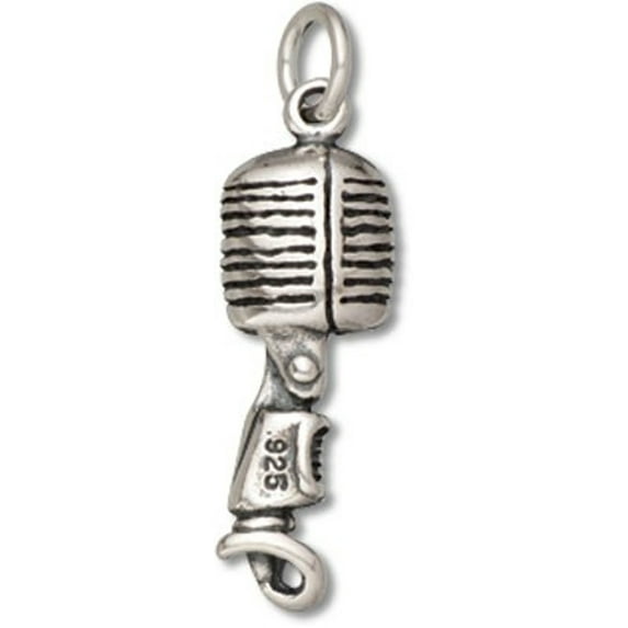 Sterling Silver 24" 1mm Box Chain 3D Old Fashion Radio Broadcast Microphone Pendant Necklace
