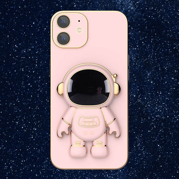 3D Plating Astronaut Hidden Stand Case Cover Cute Astronaut Stand Phone Case para IPhone 12 TPU Cover