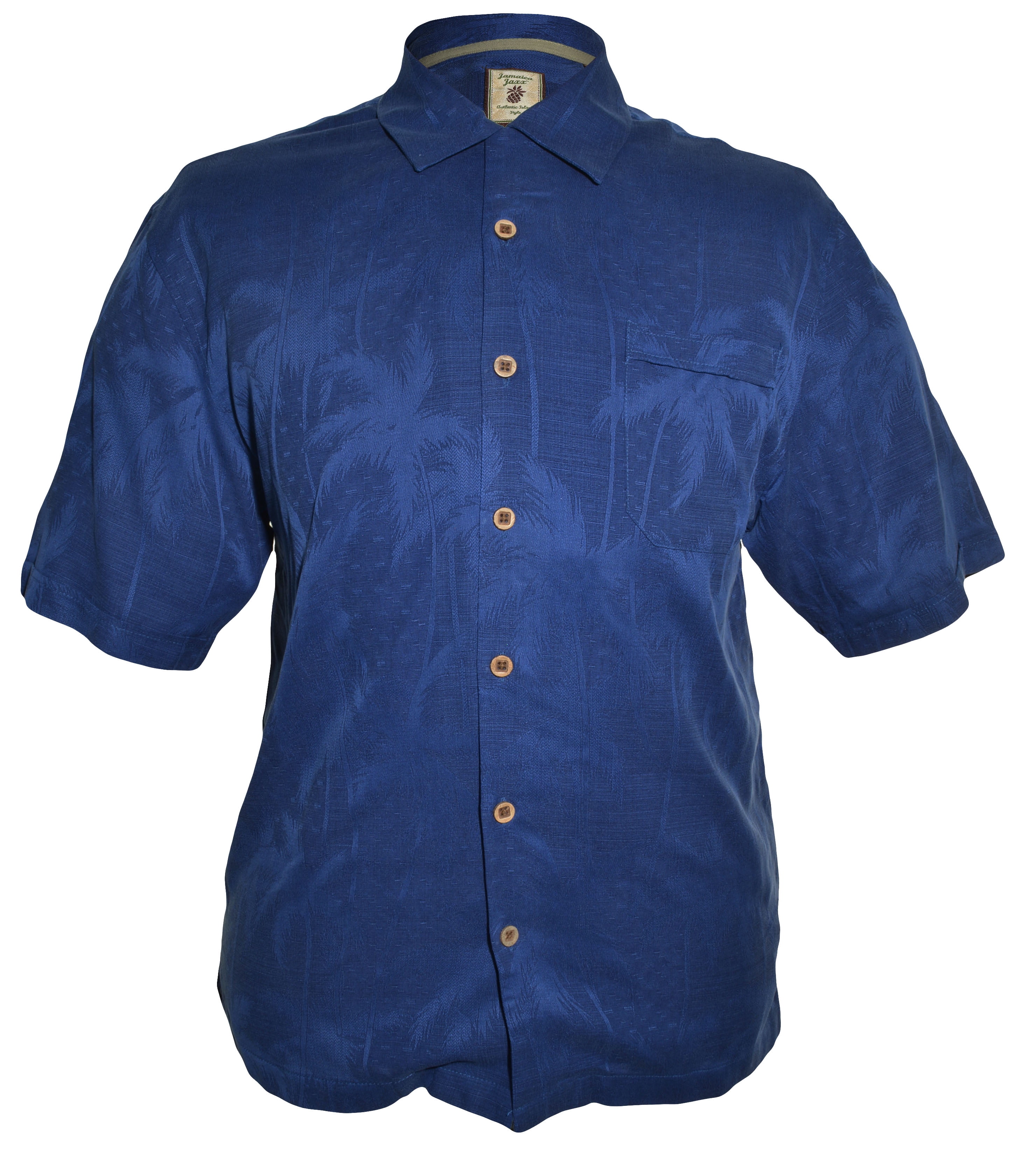 Jamaica Jaxx Mens Silk Hawaiian Aloha Shirt (Blue Palm Trees, Medium)