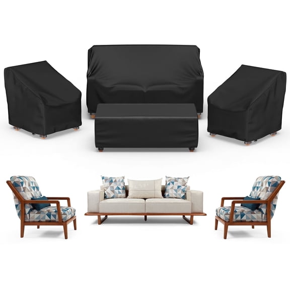 Patio Furniture Covers, 4 Piece Outdoor Furniture Covers Waterproof, 420D Heavy Duty Tear-Resistant, with Windproof Buckle Strap and Adjustable Drawstring
