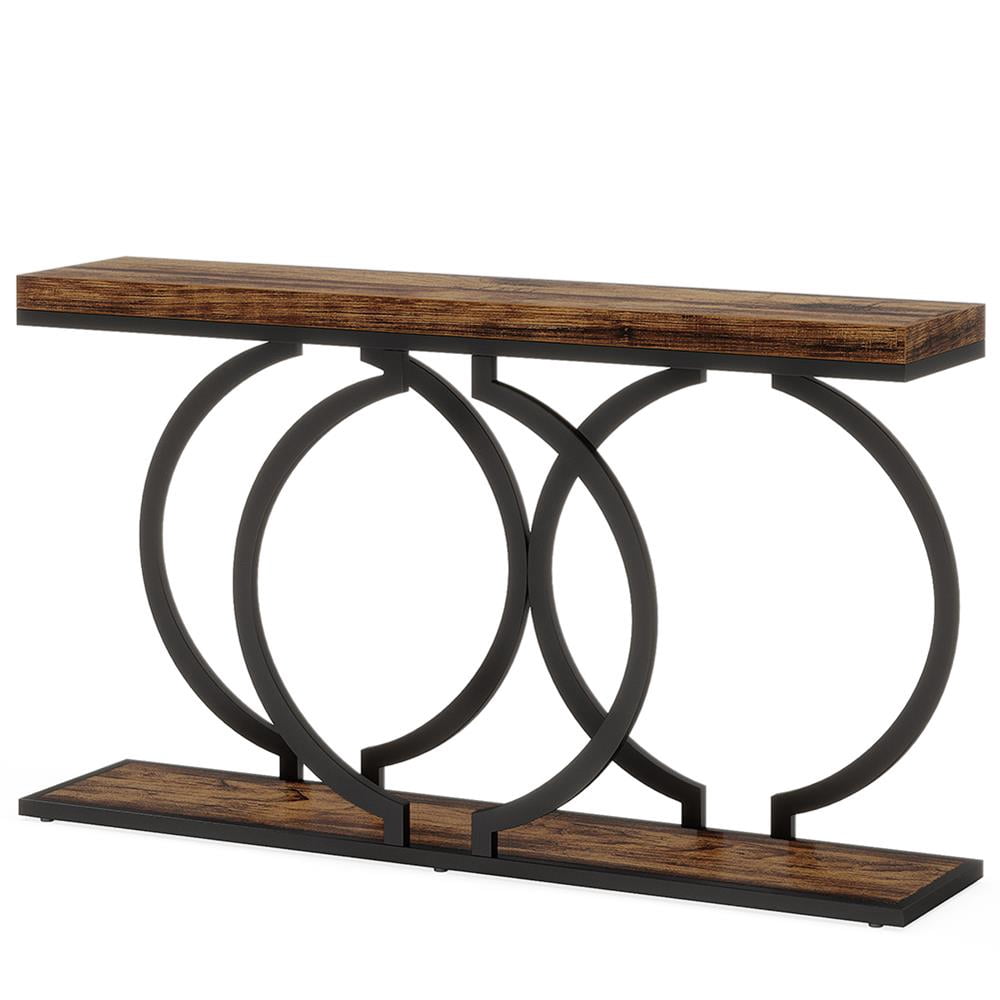 Topcobe 55" Console Table, Narrow Entryway Sofa Table with Geometric Metal Frame, Modern Furniture for Indoor, Brown