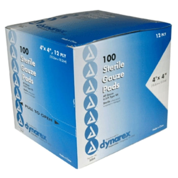 Dynarex Sterile Gauze Pads 4 Inches x 4 Inches 100 Each (Pack of 2)