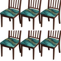 Teal Gold Marble Seat Covers for Dining Room Chairs Set Of 6,Stretch Printed Washable Chair Seat Cover with Elastic Ties and Button,Removable Waterproof Couch Cushion Covers