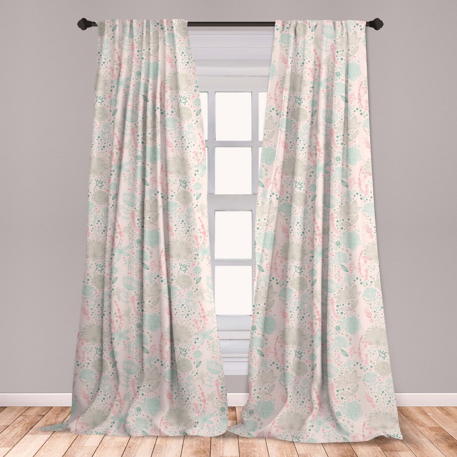 Floral Curtains 2 Panels Set, Vintage Soft Floral with Dotted