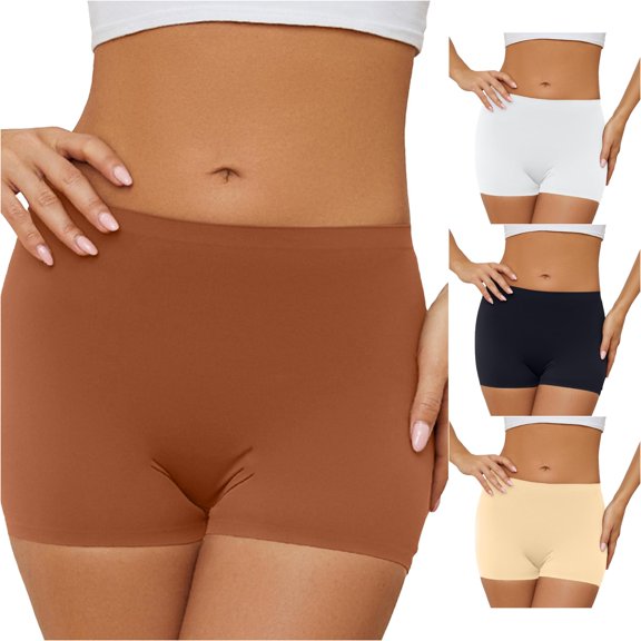 Women High Waist Seamless Shorts Comfortable Solid Bottoming Briefs Panties Smooth Knit Underwear, S, Coffee