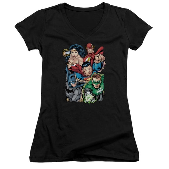 JLA Justice League Break Free Junior Women's T-Shirt V-Neck Black