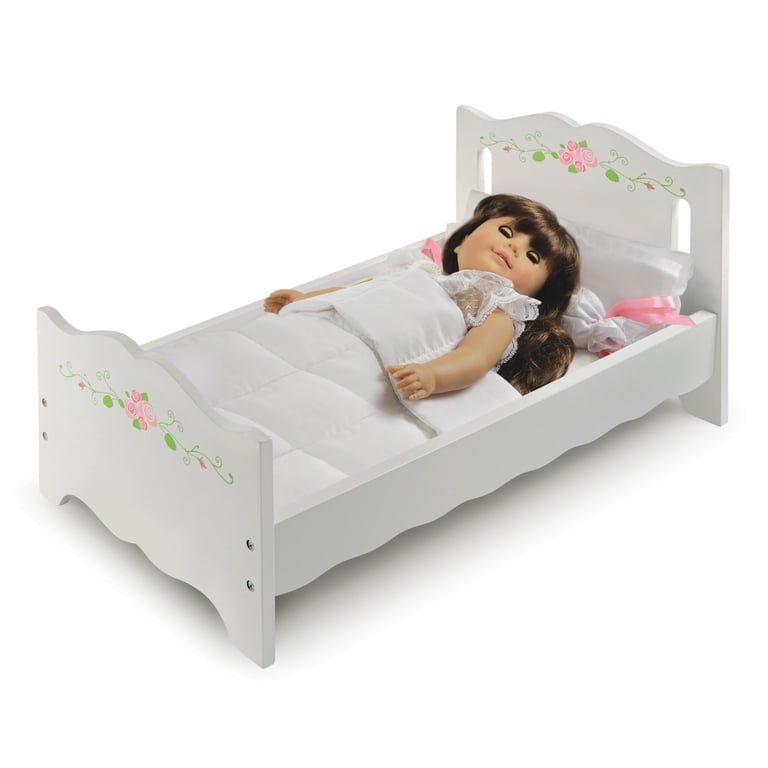 Badger Basket Doll Bed with Bedding, White Rose Design photo 7