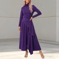 thumbnail image 2 of SONXAHE Asymmetric Wrap Maxi Dress for Women Turtleneck Long Sleeve Formal Daily Flared Long Gown, 2 of 6