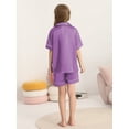 thumbnail image 4 of Usaibhir Unisex Satin Pajamas Set Girls Boys Button-Down Pjs Short Sleeve 2 Piece Sleepwear Kids Nightwear Teen Lounge Sets 4-14 Years, 4 of 8