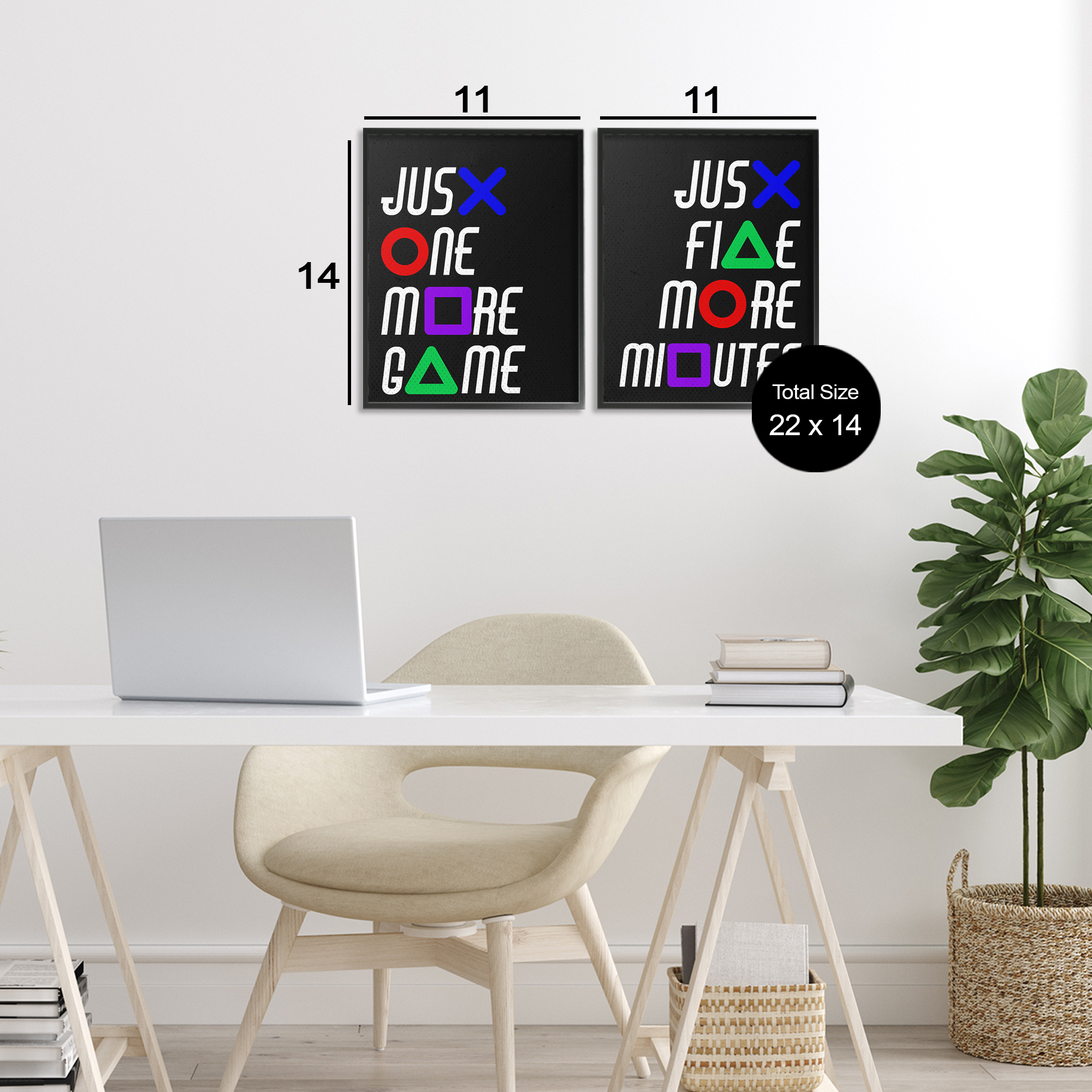 Gamer Button Symbols Phrases 2 Piece Black Framed Giclee Art Set, design by Kim Allen