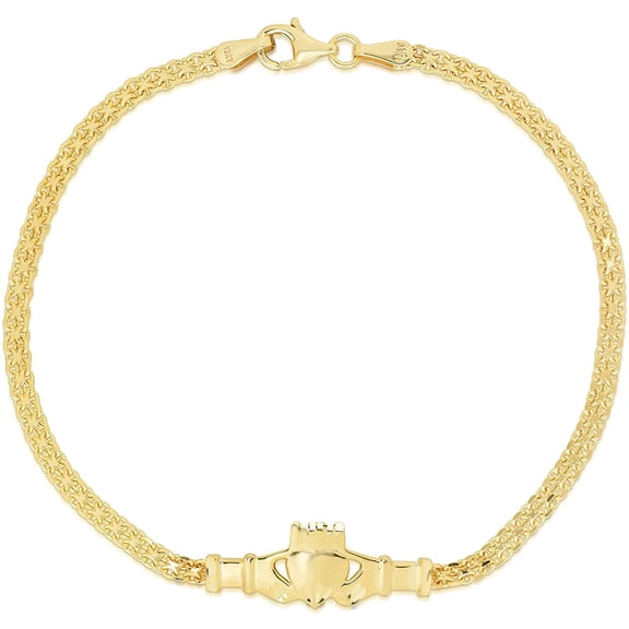 Floreo 10k Yellow Gold Bismark Links with Claddagh Charm Bracelet