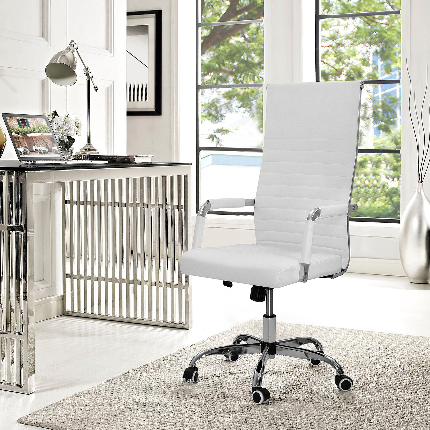 Lacoo High-Back Office Desk Chair Faux Leather Executive Chair with Lumbar Support, White - image 4 of 8