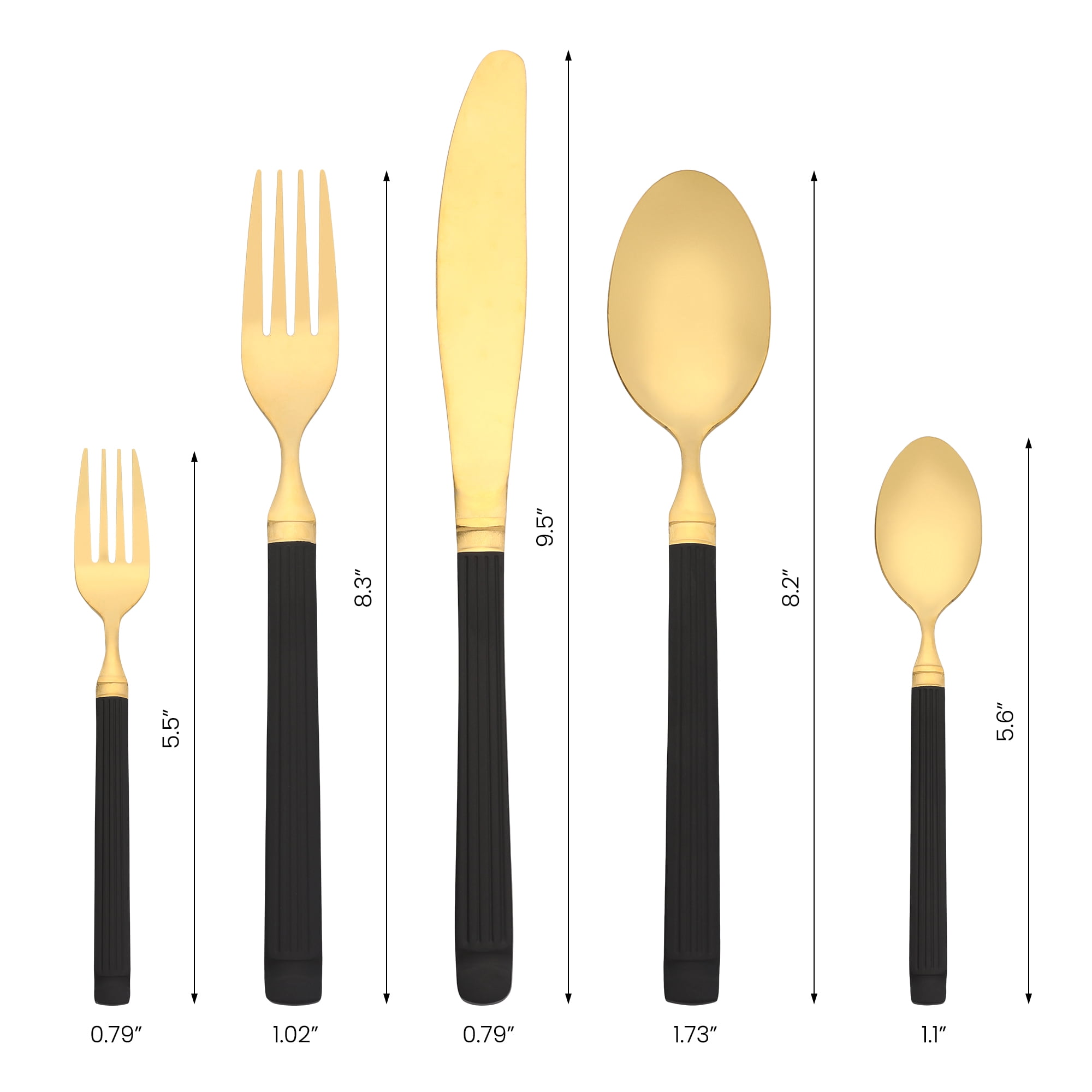 Unique Bargains Classic Stainless Steel Flatware Sets for Multiple Uses Black Gold 20pcs