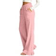 thumbnail image 6 of MLCDZ Womens Wide Leg Pants Drawstring Elastic High Waisted Ruffle Hem Palazzo Pants with Pockets Baggy Flowy Lightweight Outdoor Activities Golf Trousers, 6 of 9