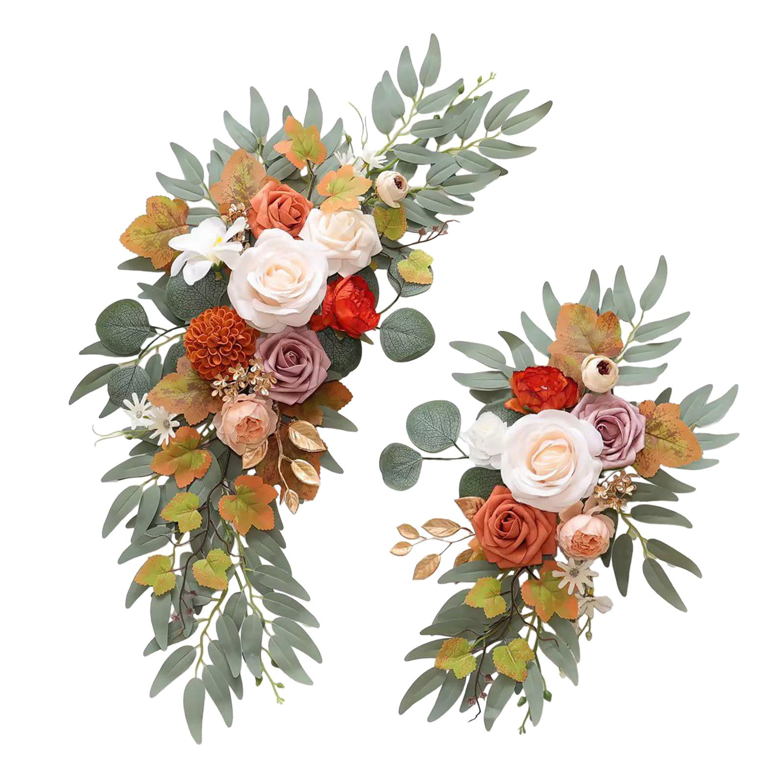 GUOOL 2 Pieces Wedding Arch Flowers Welcome Sign Decoration Corner Flowers Artificial Flowers for Ceremony Birthday Window Ornament Orange