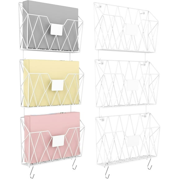 Wall File Organizer White 6 Pack Mesh Hanging File Holder Organizer Metal Wire Mail Organizer Wall Mounted Office Papers Holder Hanging File Folders With Hooks