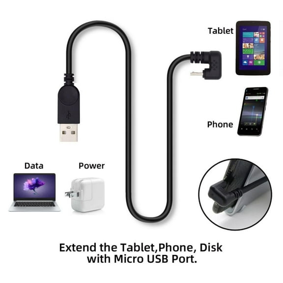 Chenyang USB2.0 Type-A to Micro USB 5Pin Male to Male Power Data Cable 480Mbps Micro Opposite U Shape Back Angled