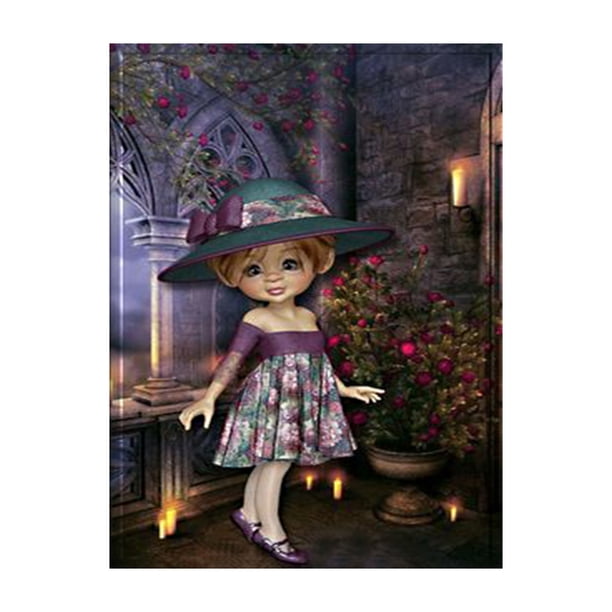 Cuadros Decorativos 5D Diamond Painting DIY Cartoon Girl Full Round Drill Mosaic Art (A1857) Likrtyny embutido en tela