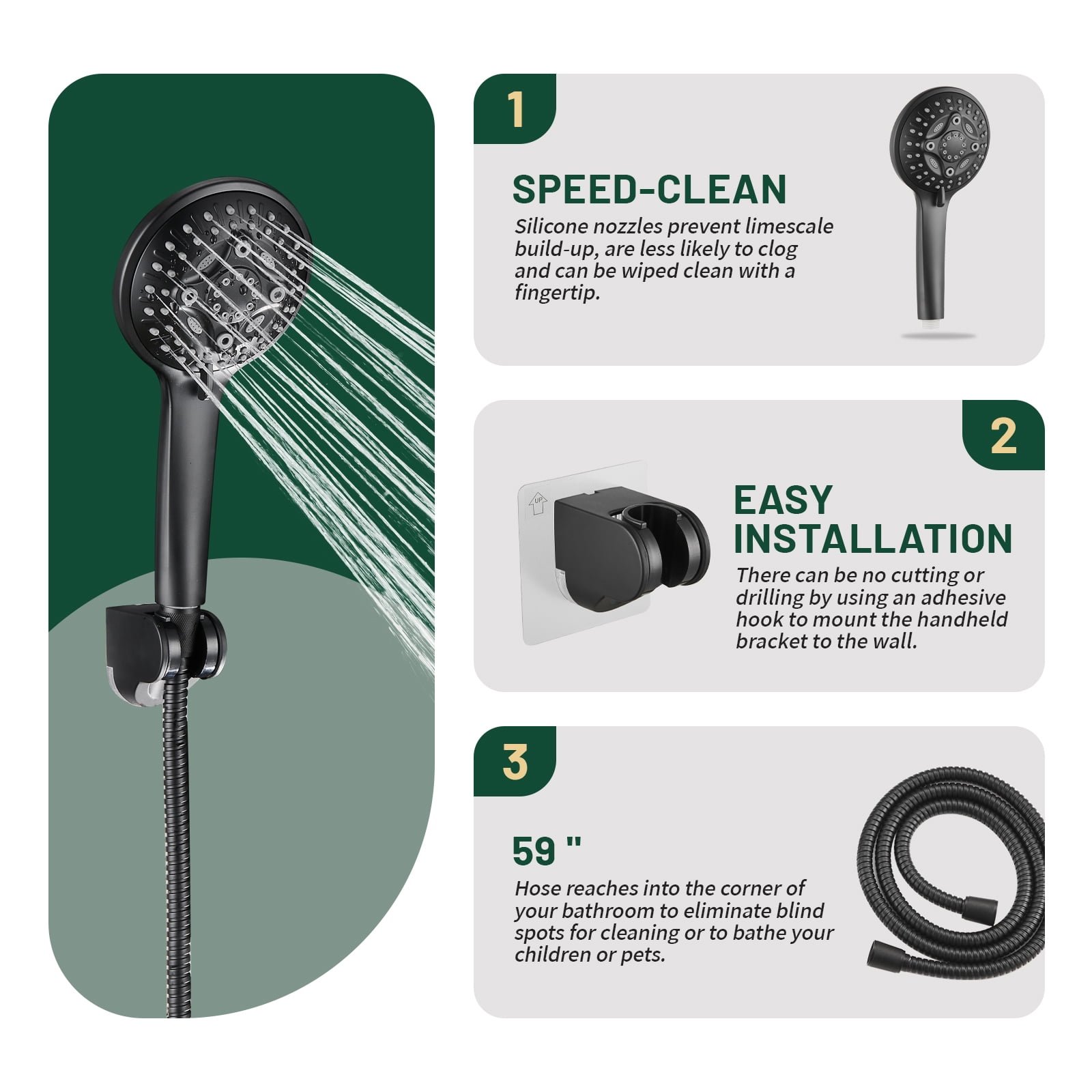Cobbe 12'' High Pressure Rain Shower Head with Extension Arm, Dual Shower Heads with 8 Modes Handheld Spray Combo,  Matte Black