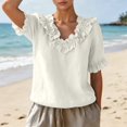 thumbnail image 6 of Summer Sales Womens Summer Tops Work‑Style Ruffled V‑Neck Pleated Short Sleeve Loose‑Fit Blouse Oversized Tshirts for Women Under 12$, 6 of 8