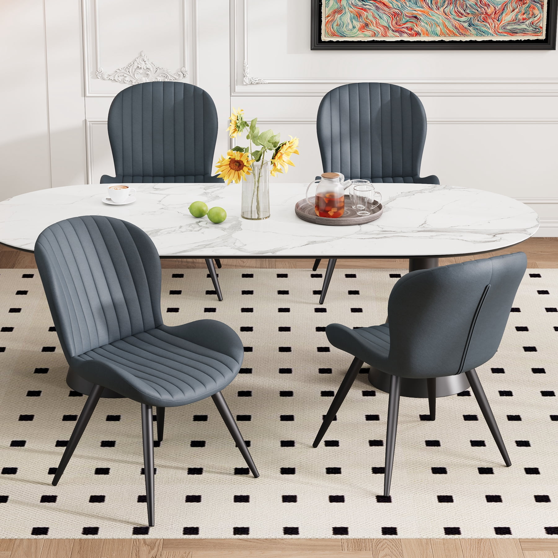 MOONMISS Dining Chairs Set of 2, Upholstered Kitchen Chairs with Backrest and Metal Legs,Dark Gray