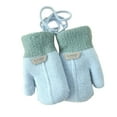 thumbnail image 1 of 1 Pair Hanging Rope Halter Thickened Fleece Lining Winter Gloves Letter Logo Solid Color Baby Knitting Mittens, 1 of 10