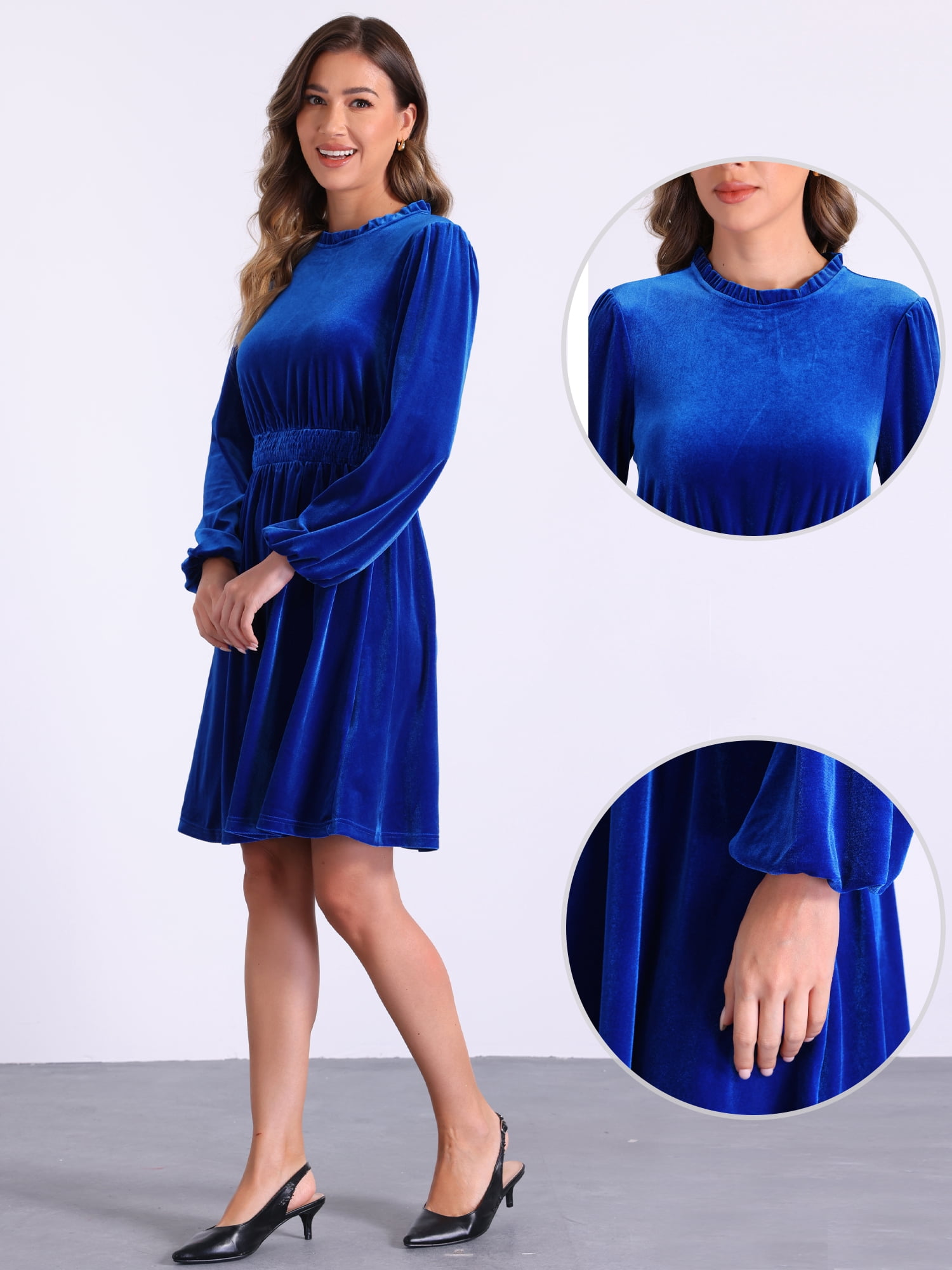 DARING DIVA Velvet Smocked Waistline Wedding Guest Dress XS Blue