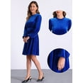 thumbnail image 2 of DARING DIVA Velvet Smocked Waistline Wedding Guest Dress L Blue, 2 of 6