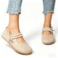 thumbnail image 6 of Women's Pearl Bow Mary Jane Flats, Faux Suede Slip-On Casual Ballet Shoes, 6 of 6