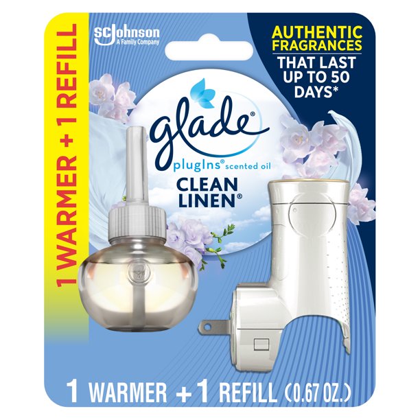 Glade Plugins 1 Warmer 1 Ct Refill Starter Kit Clean Linen 0 67 Fl Oz Total Scented Oil Air Freshener Infused With Essential Oils Walmart Com Walmart Com
