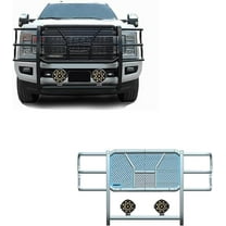 Black Horse RUGGED Heavy Duty Grille Brush Bumper Guard Modular Black Come With pair of 7.0"LED Lights Compatible with 2017-2022 Ford F-250/Ford F-350/Ford F-450/Ford F-550 Super Duty-RU-FOF217-B-PLB