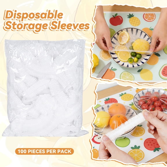 Elastic Disposable Bowl Covers 100 Pack, Large 14.2 in Plastic Food Storage Covers for Bread Proofing, Leftovers, Keep Food Fresh, Outdoor BBQ Kitchen, A