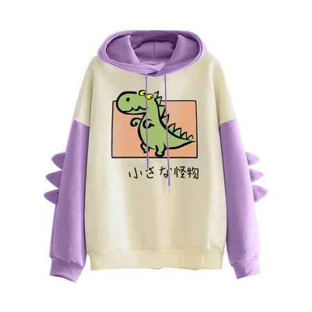 

koaiezne Ladies Fashion Hooded Long Sleeve Stitching Dinosaur Printed Top Sweater T Shirts Tall Women Womens Christmas Sleep Shirt
