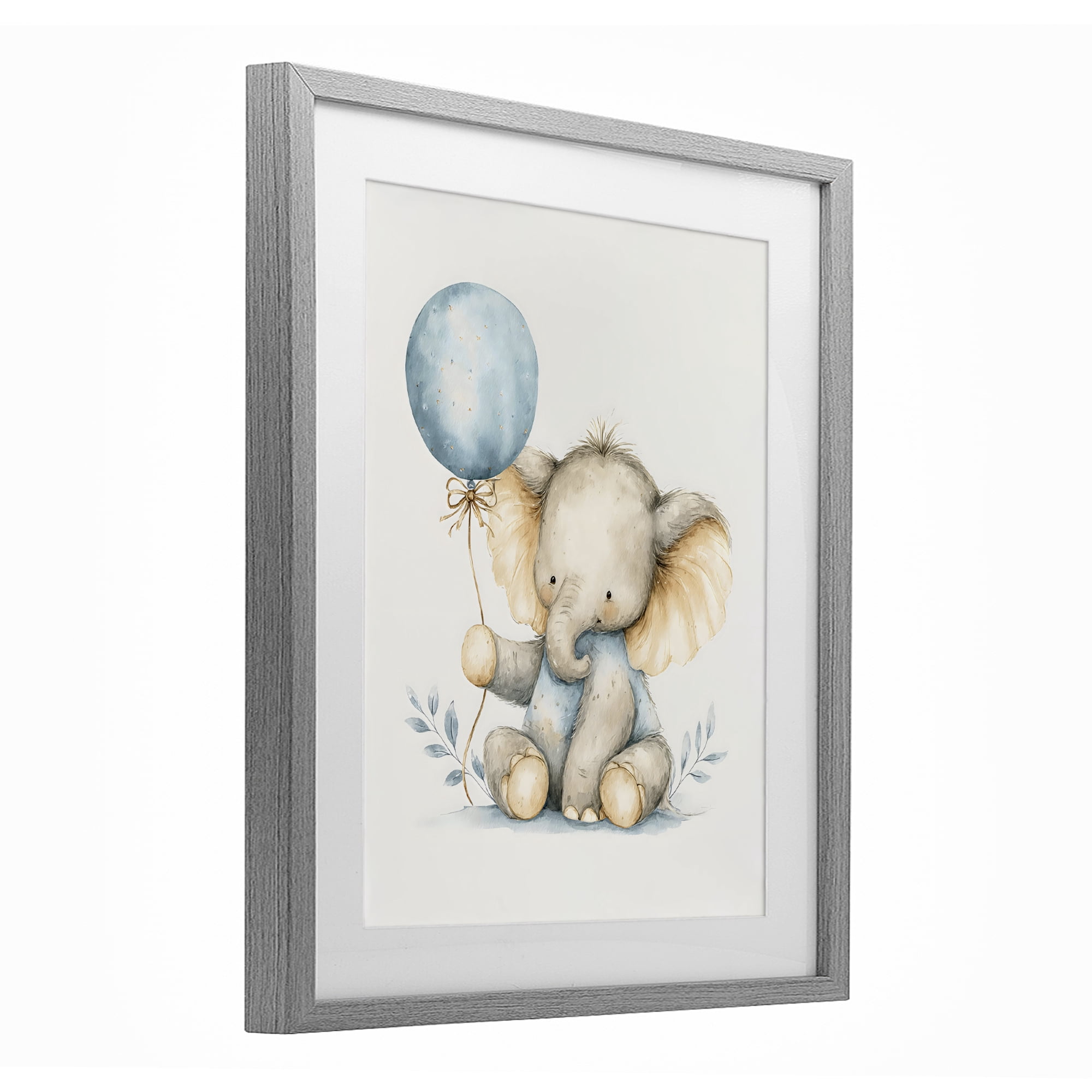 Stupell Industries Watercolor Nursery Elephant Gray Framed Print Under Glass, design by LSR Design Studio