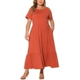 thumbnail image 2 of Agnes Orinda Plus Size Dresses for Women Short Sleeve Crew Neck Basic Swing Flowy Summer Maxi T-Shirt Dress 2X Brick Red, 2 of 6