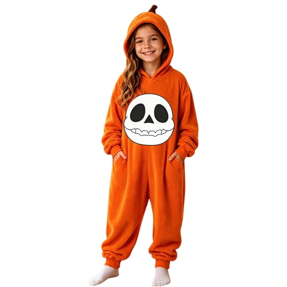 BOOMNY Halloween Unisex Boys Girls Romper Jumpsuit Hallowmas Skeleton Graphic Long Sleeve Hooded Jumpsuits for Kids Soft Warm Winter Loungewear Jumpsuit