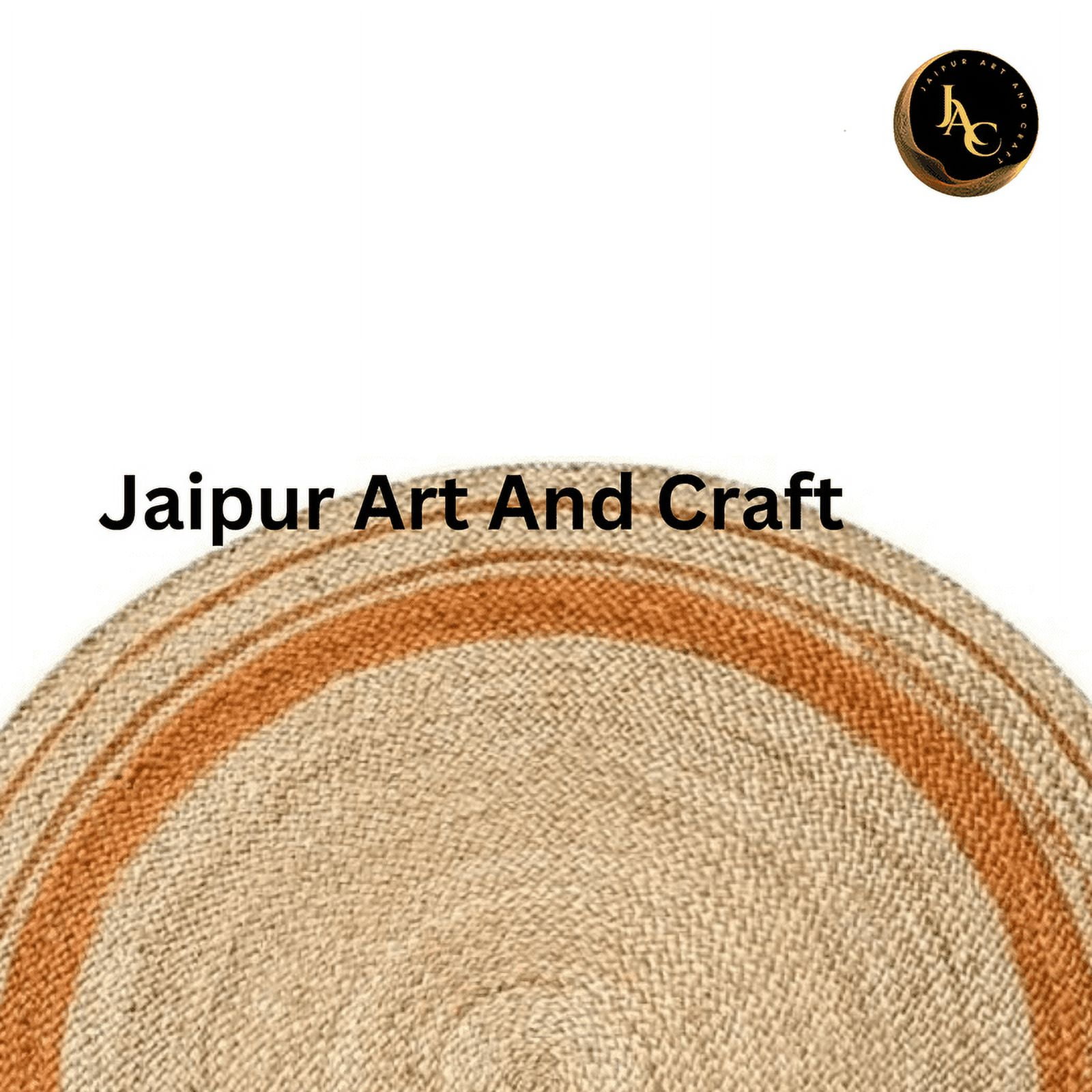 Jaipur Art And Craft Handmade Indian Jute Rug Round Beige Area Carpet Decorative Rug Striped Pattern (2x2 Sq Ft)