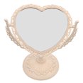 thumbnail image 2 of Espejo de maquillaje de mesa con aumento de doble cara y rotación de 360 grados (forma de corazón, beige), 2 of 8